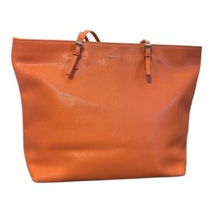 Furla Orange Large Leather Handbag Adjustable Straps